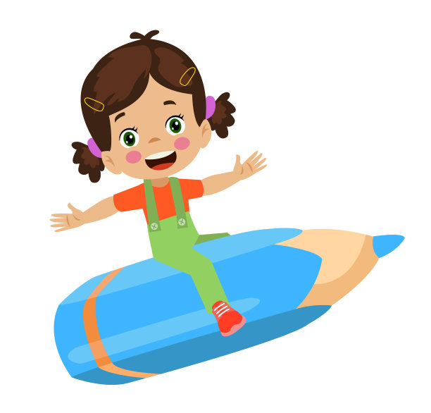 可爱的男孩在铅笔上飞翔图片下载