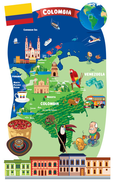 哥伦比亚卡通地图图片下载