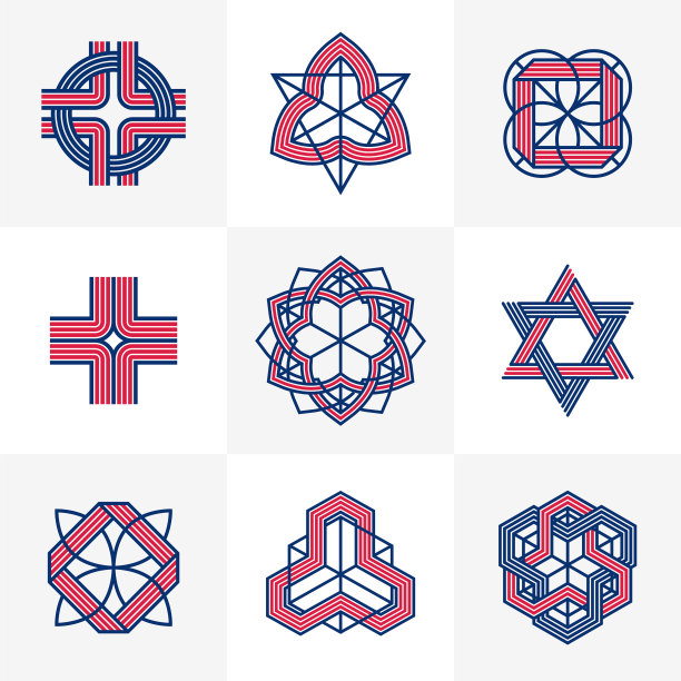 交织的线条复古风格的图标集合图片下载