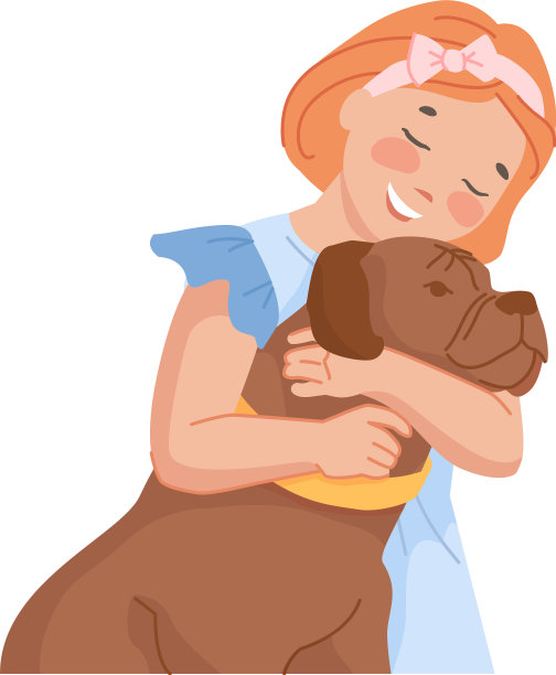 快乐的女孩抱着孩子的宠物狗图片下载