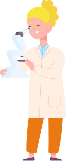 女人看着显微镜里可爱的卡通科学家图片下载