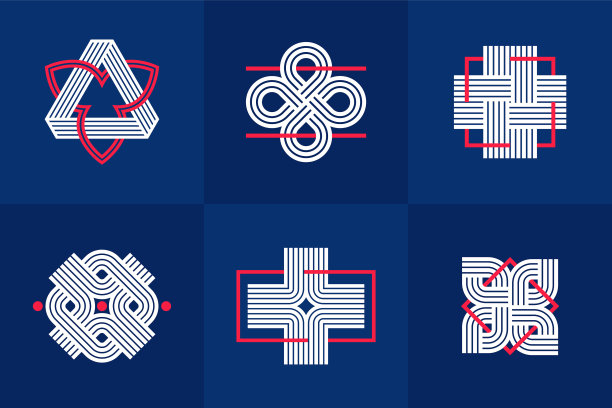 交织的线条复古风格的图标集合图片下载