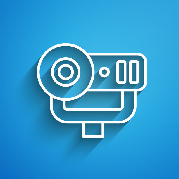 白线网络摄像头图标与蓝色隔离图片下载