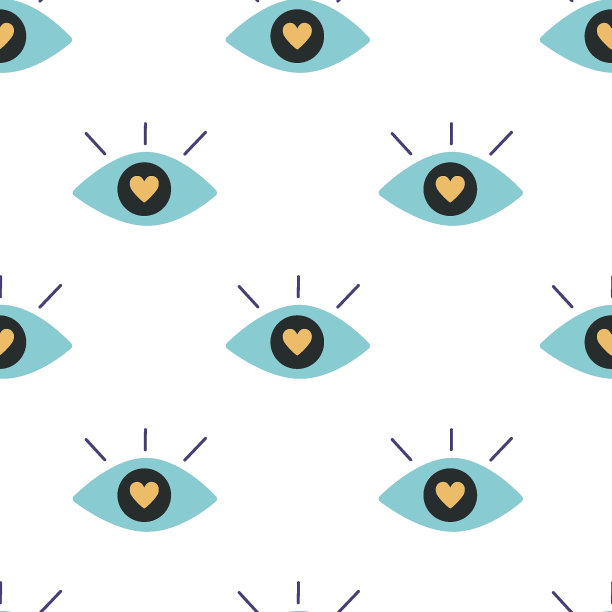 矢量平面手绘无缝模式与所有看到的眼睛。平面矢量嬉皮波西米亚插画。图片下载