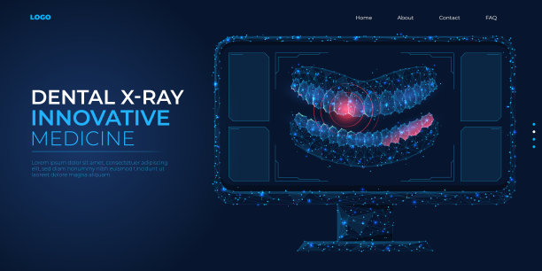 数字三维低聚牙科x线模型。线框牙科诊所概念。抽象的背景矢量插图。图片下载