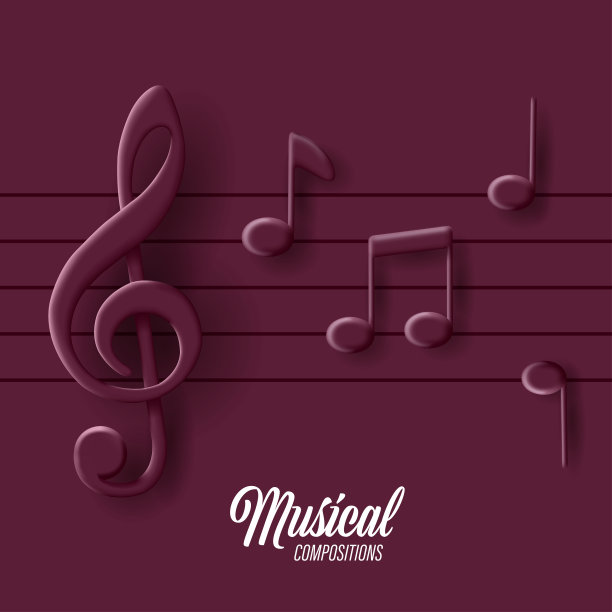 三维音乐声音笔记与高音谱号音符五线谱单色组成图片下载