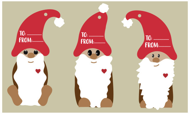 三个圣诞标签，带有圣诞侏儒和文字空间。图片下载