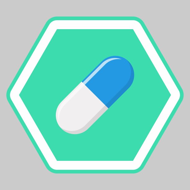 蓝色药丸胶囊，药物，矢量标记符号绿色样式。孤立的图标。图片下载