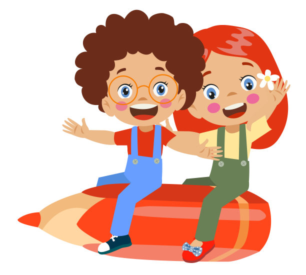 可爱的男孩在铅笔上飞翔图片下载