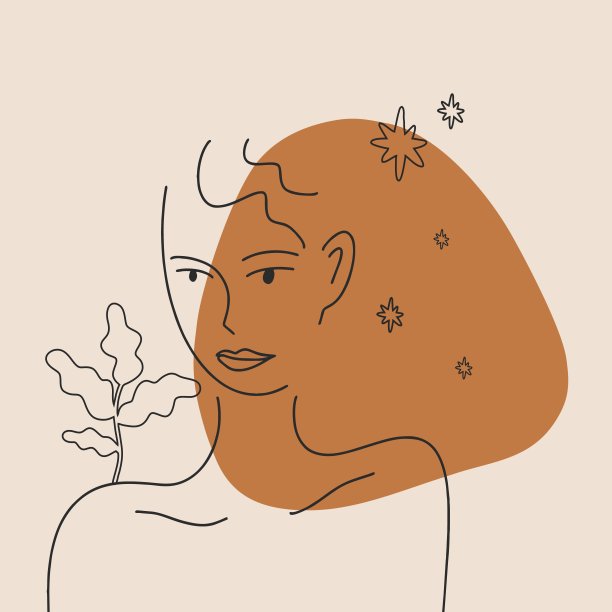 现代流行的抽象插画。画女人、植物和抽象人物。时装设计模板。平面设计，卡通手绘。放荡不羁的打印。图片下载