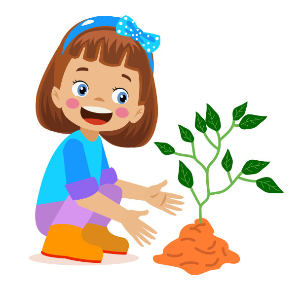 可爱的小男孩在种树苗图片下载