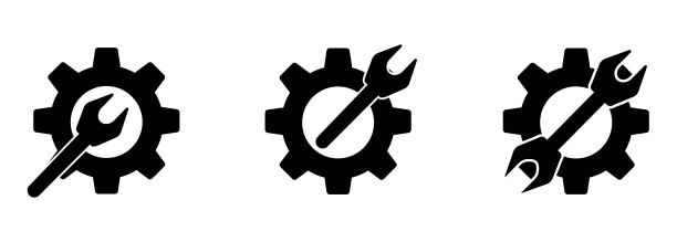带齿轮图标的扳手，维修工具符号，设置标志，隔离在白色背景，矢量插图图片下载