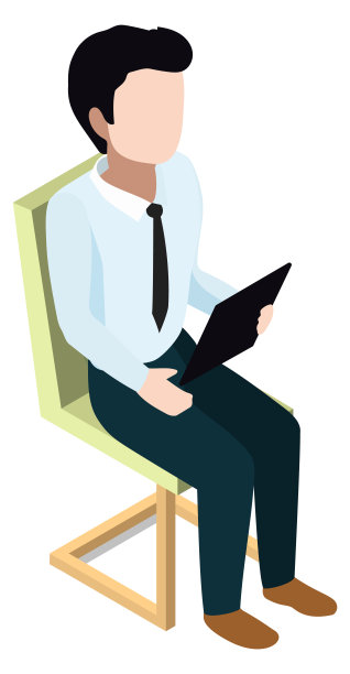 坐着看文件的人。等距商人在工作图片下载