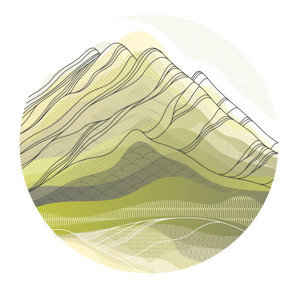 自然艺术东方日本风格的矢量抽象背景在一个圆形，山脉地形景观，风景抽象。图片下载