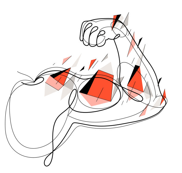 健美运动员的肌肉手显示强大的二头肌矢量线性插图孤立，健身和健身房运动主题画。图片下载