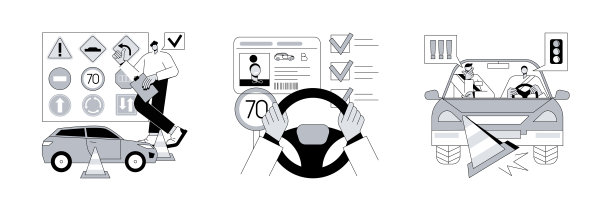 驾校抽象概念矢量插图。图片下载