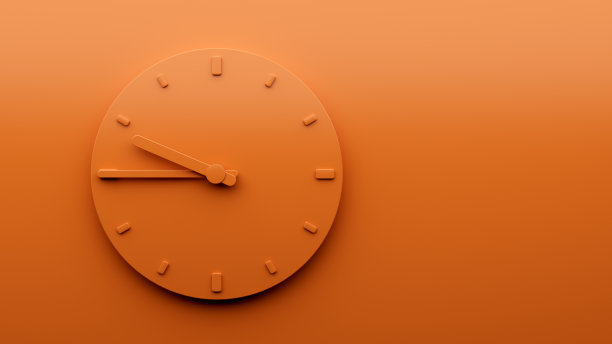 最小橙色时钟9:45十点差一刻抽象极简主义挂钟3d插画图片下载