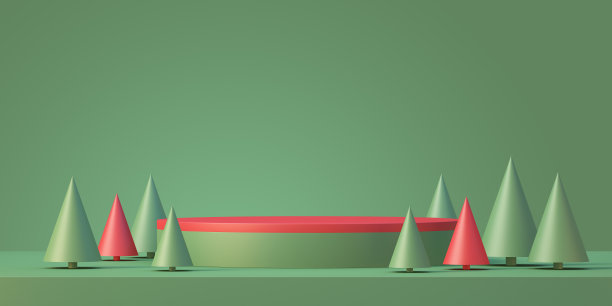 圣诞和新年产品平台模型展示背景与圣诞树，3D渲染背景图片下载