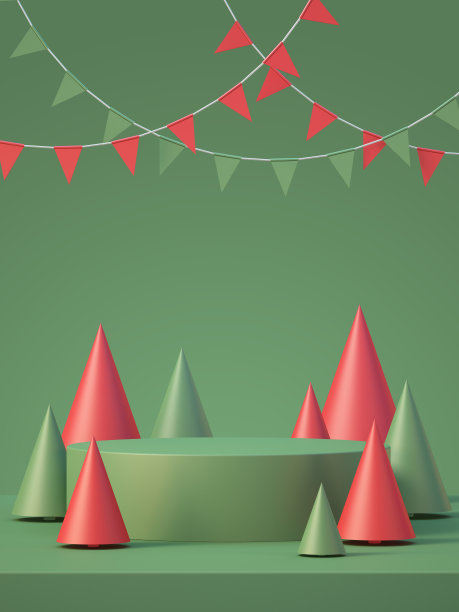 圣诞和新年产品平台模型展示背景与圣诞树，3D渲染背景图片下载