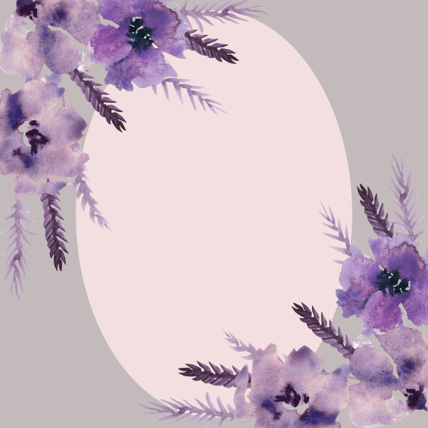 水彩紫色花朵剪贴画。花卉剪贴画。手工插图贺卡，墙纸，文具，织物，婚礼卡。花框架。图片下载