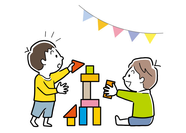 矢量插图材料:小男孩在玩积木图片下载