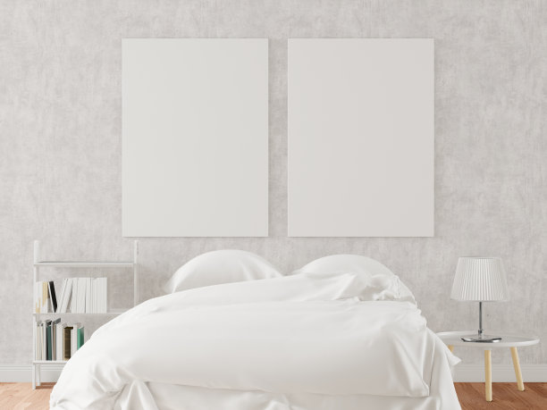 卧室内的海报框架模型图片下载