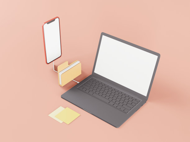 空白笔记本电脑和智能手机装饰图片下载