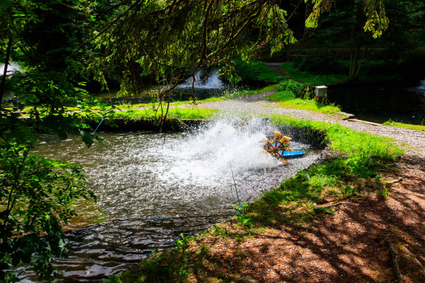 鳟鱼养殖场的人工池塘图片下载