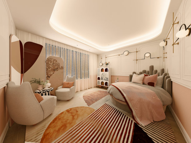 3 d渲染。现代卧室内饰。图片下载