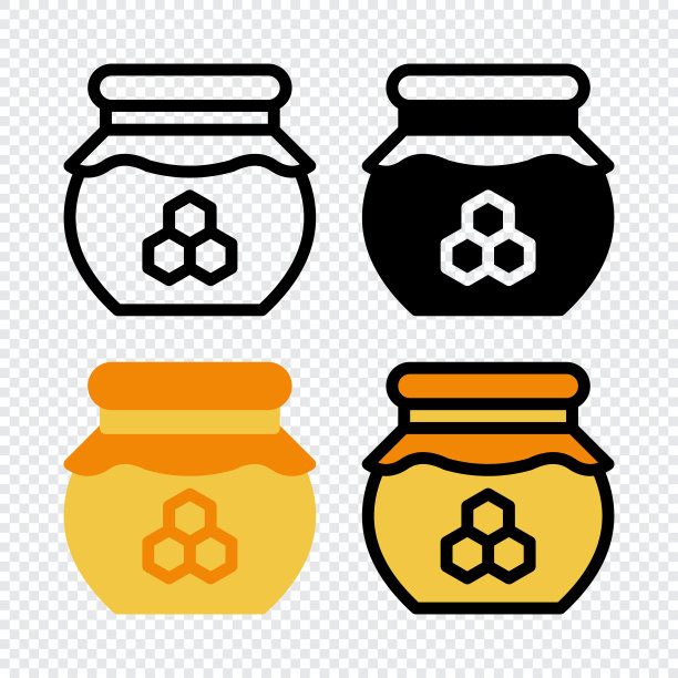 蜂蜜罐图标设置。彩色卡通蜂蜜罐图标。创意几何蜂蜜罐标志设计。矢量图图片下载