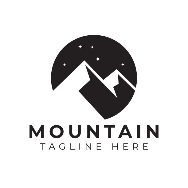 风景夜山峰插图探索，冒险，徒步旅行和假日户外活动的抽象符号标志标志品牌。图片下载