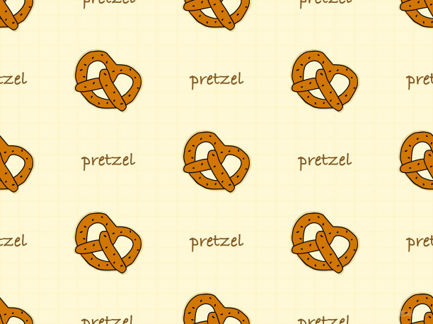 黄色背景上的椒盐卷饼无缝图案图片下载