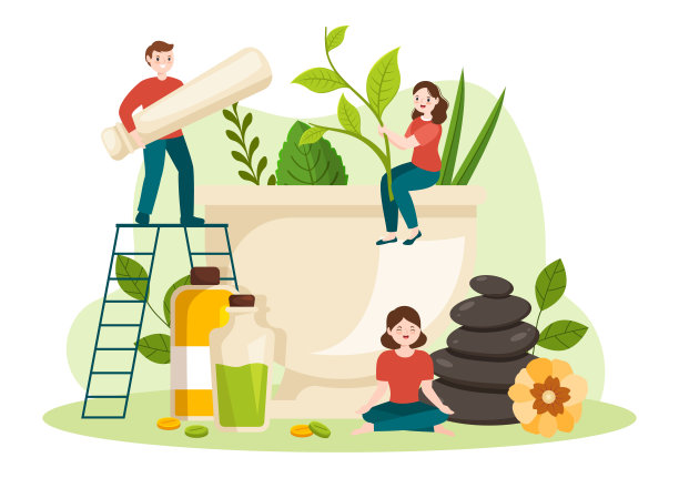 人参根，精油和种子的能量疗法的替代医学或草药治疗在平面卡通手绘模板插图图片下载