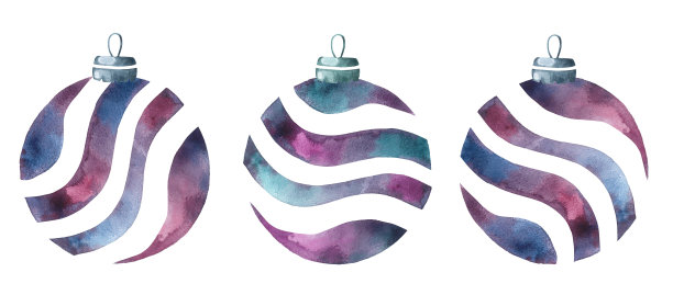 水彩圣诞球孤立在白色的背景。节日的设计元素。手绘插图图片下载