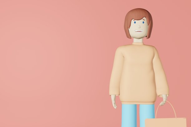 3d人物女孩购物袋在粉色背景3d渲染棕色头发的妇女与购物者在商场。时装店图片下载