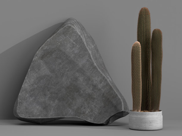 墙体混凝土中的空白石材和植物用于标识展示、品牌、企业标识、广告。模型3D渲染图片下载