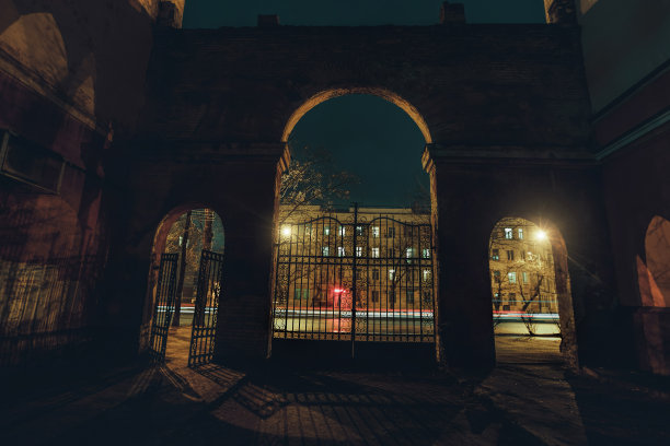 夜城中有格子的老门图片下载