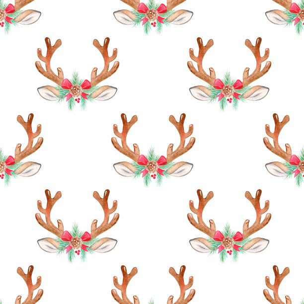 水彩鹿角无缝图案在白色图片下载