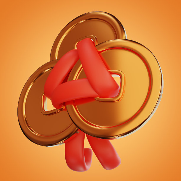 中国传统钱币图标3D插图图片下载