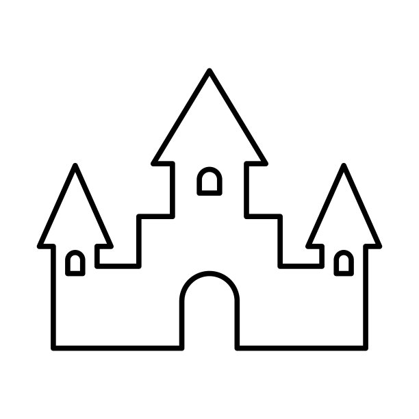 城堡图标。黑色轮廓直线轮廓。前视图。可编辑的中风。矢量简单的平面图形插图。白色背景上的孤立物体。隔离。图片下载