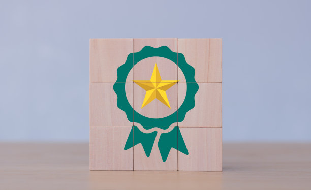 ISO认证和标准化理念，标志顶级服务质量保证，标准保证，广告产品和服务质量承诺。带有顶级服务标志的木块。图片下载