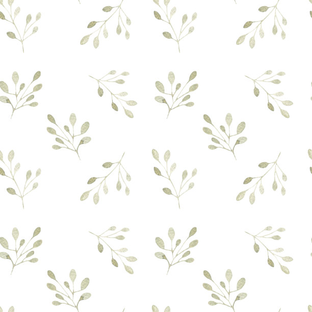 金色叶子的水彩图案，带叶子的树枝，植物插图图片下载