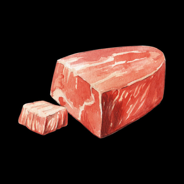 生肉水彩插图在黑色背景图片下载