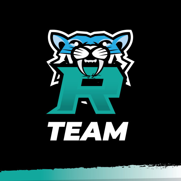 老虎吉祥物运动标志，字母R标志设计，老虎动物吉祥物头部矢量插画标志图片下载