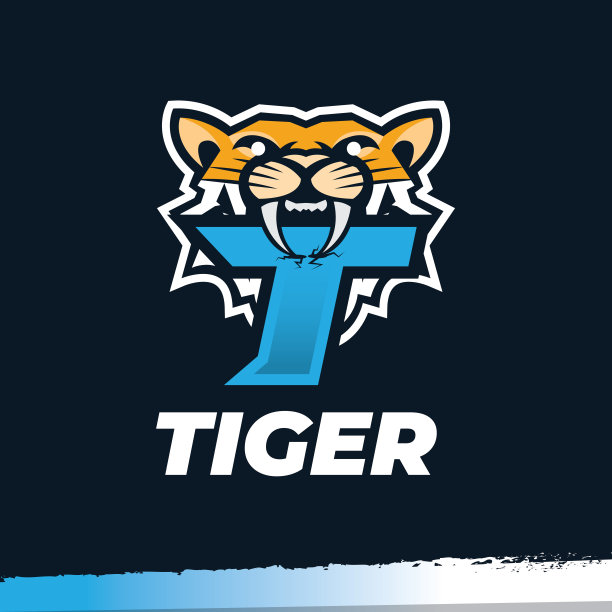 老虎吉祥物运动标志，字母T标志设计，老虎动物吉祥物头部矢量插画标志图片下载