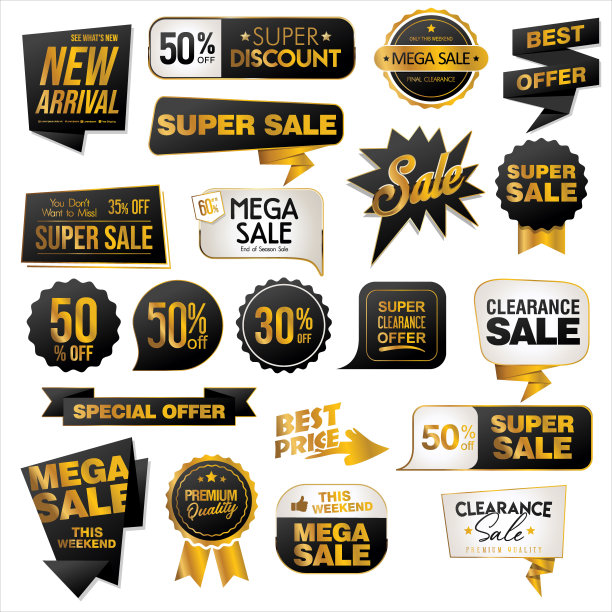 金色高级徽章贴纸和印章收藏图片下载