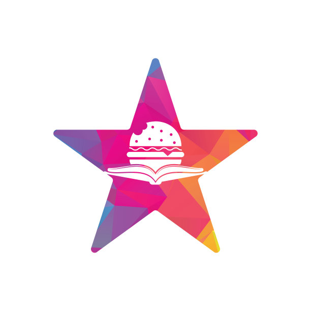 汉堡书明星形状概念标志设计矢量。图片下载