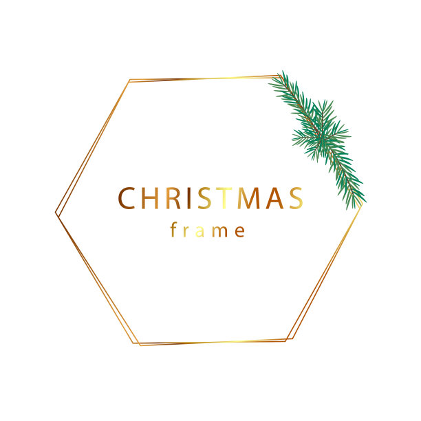 金色圣诞框架与树枝图片下载