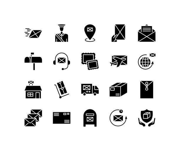 设置了邮局线路图标。邮政服务。简单的平面矢量插图的商店，网站或移动应用程序图片下载