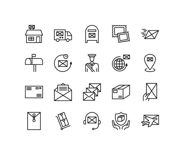 设置了邮局线路图标。邮政服务。简单的平面矢量插图的商店，网站或移动应用程序图片下载